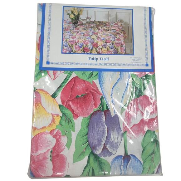 Bardwil Linens Vintage Pastel Tulip Floral Oblong Rectangular Spring Tablecloth - Picture 1 of 9